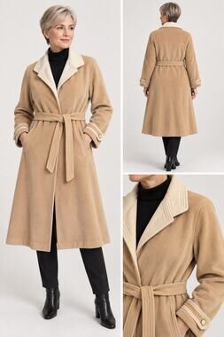 Vintage Juli de Roma Kajjmir Man Made Cashmere Belted Long Coat Camel Tan